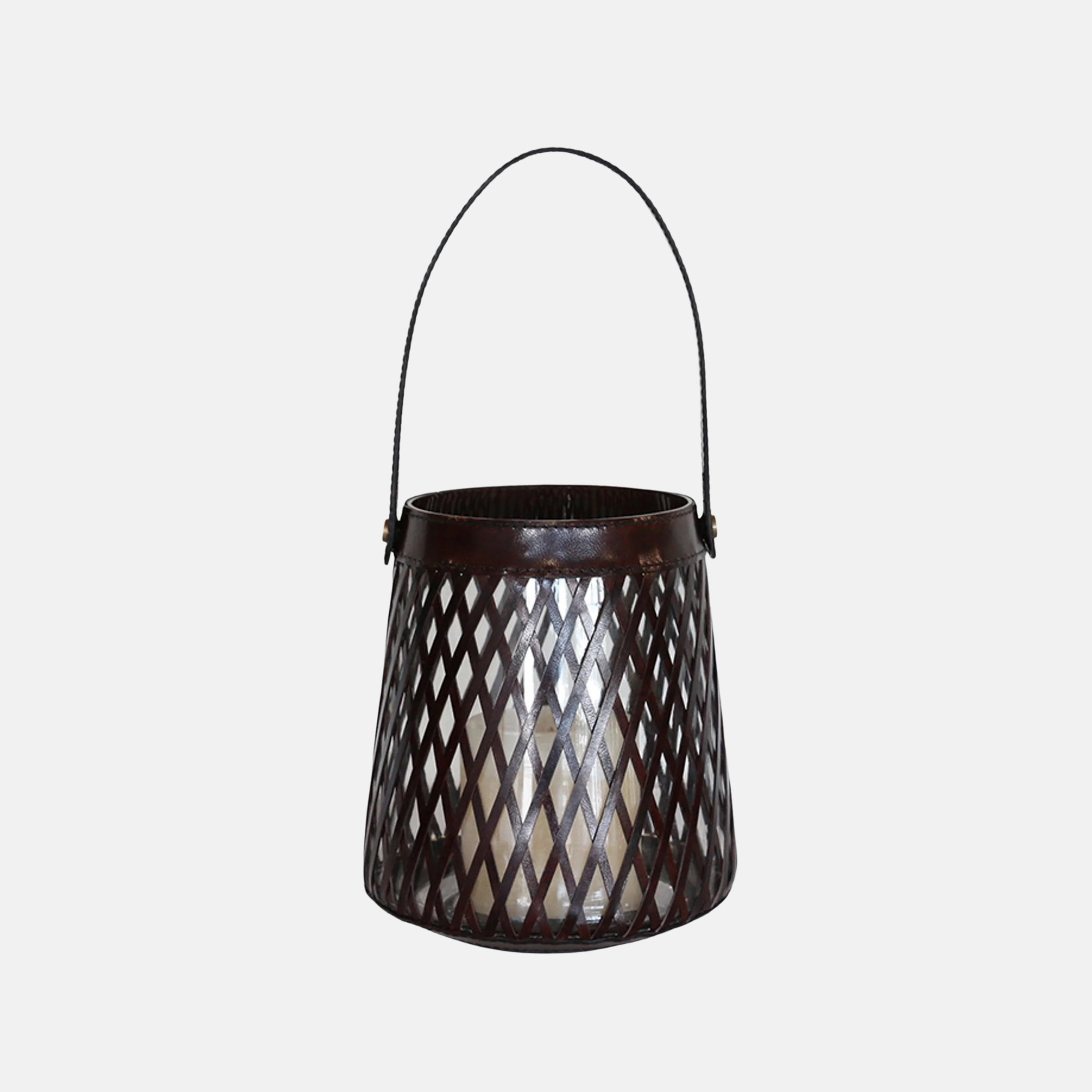Woven Leather & Glass Hurricane