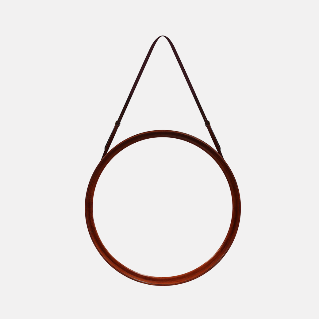 Round Hanging Leather Mirror
