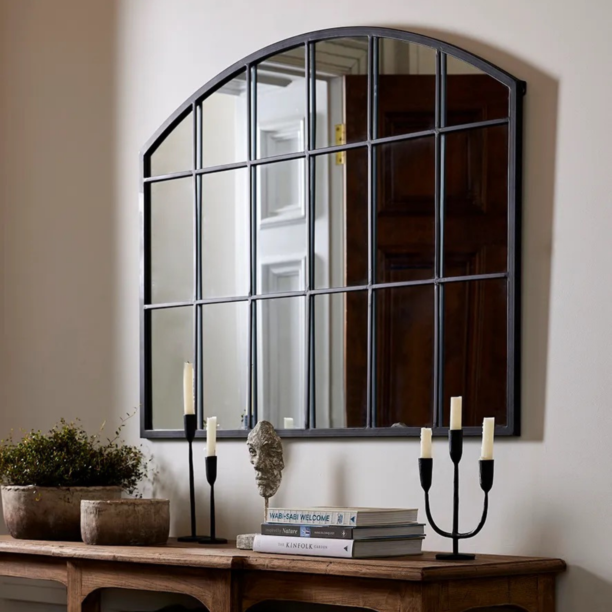 Mantle Iron Arch Grid Mirror