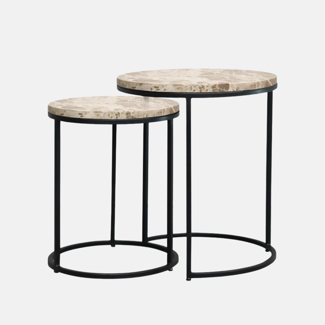 Monaco Marble Nest Side Tables - Beige