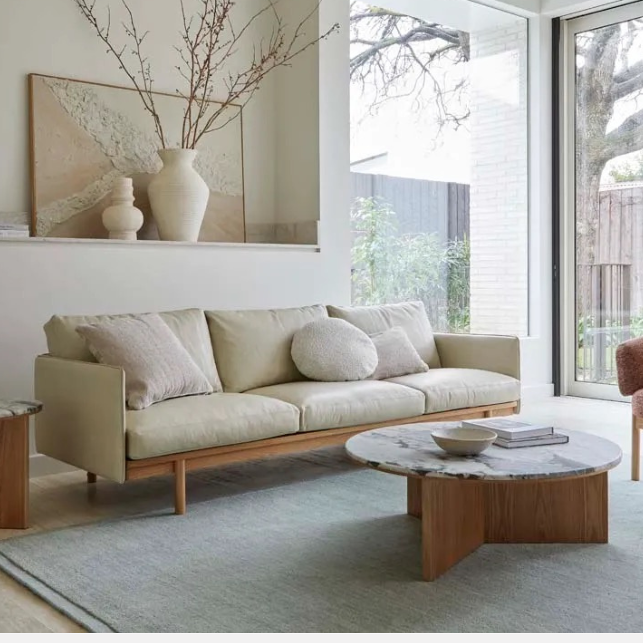 Tolv 3 Seater Leather Sofa - Limestone
