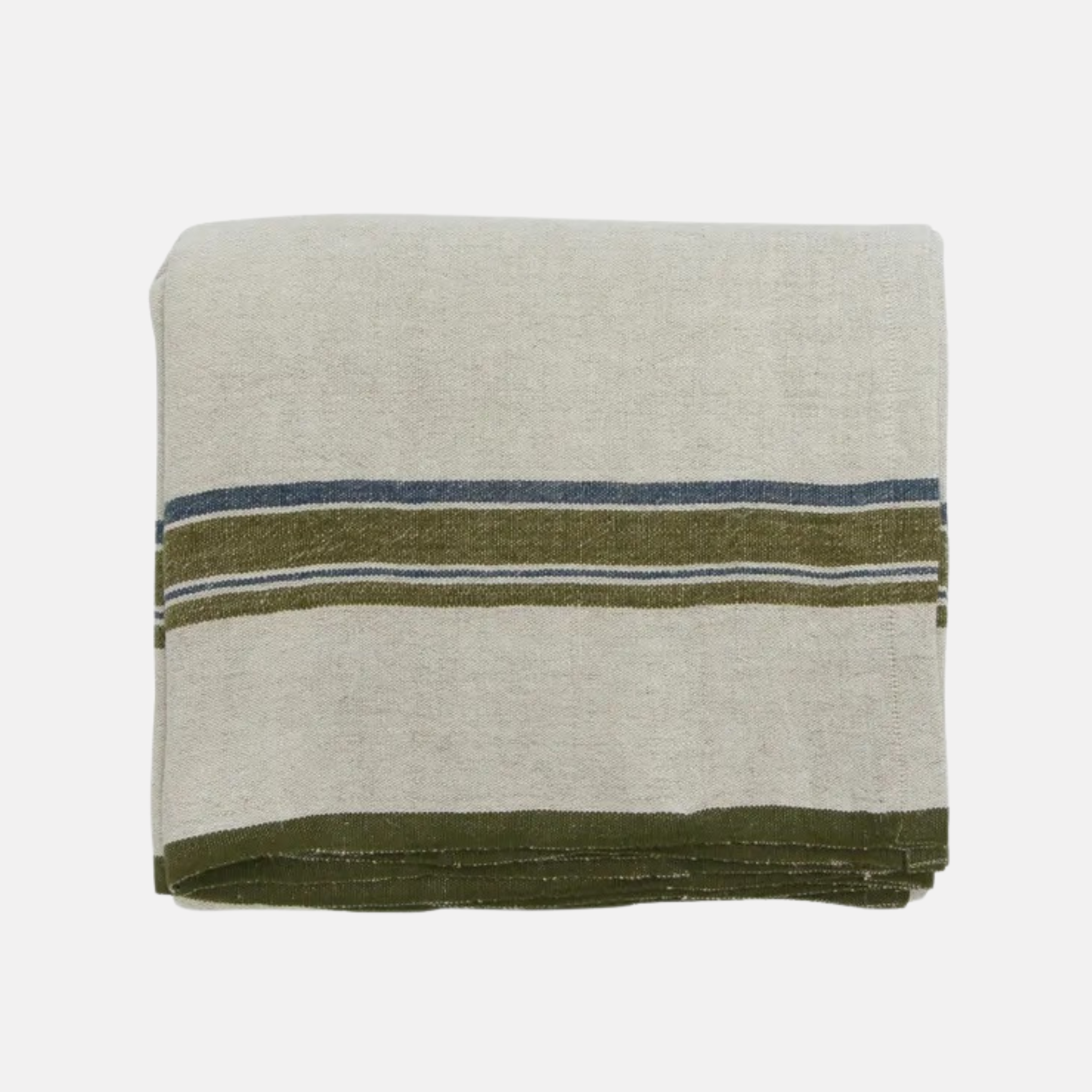 Green Selvedge Stripe Linen Tablecloth