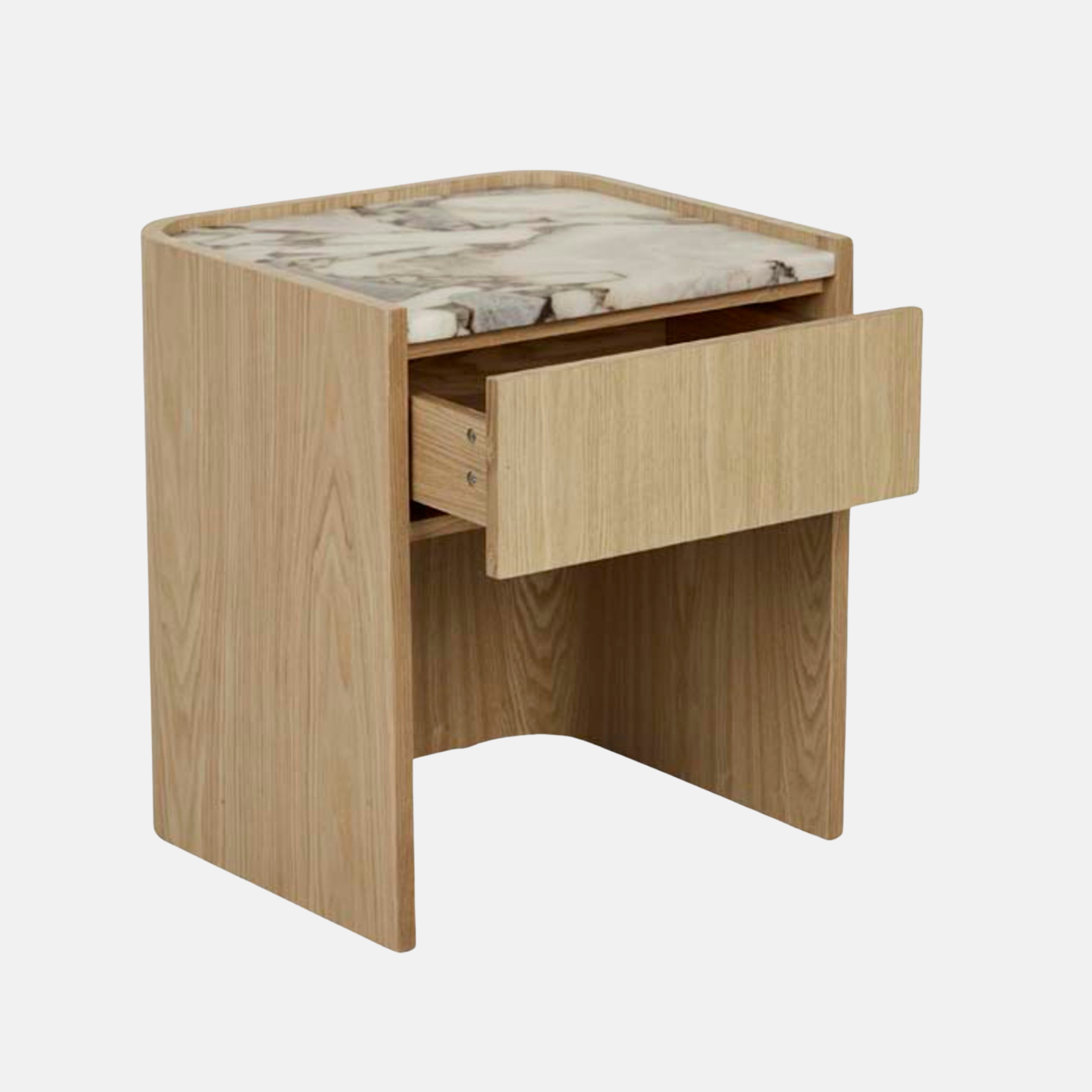 Amara Marble Bedside Table - Light Oak
