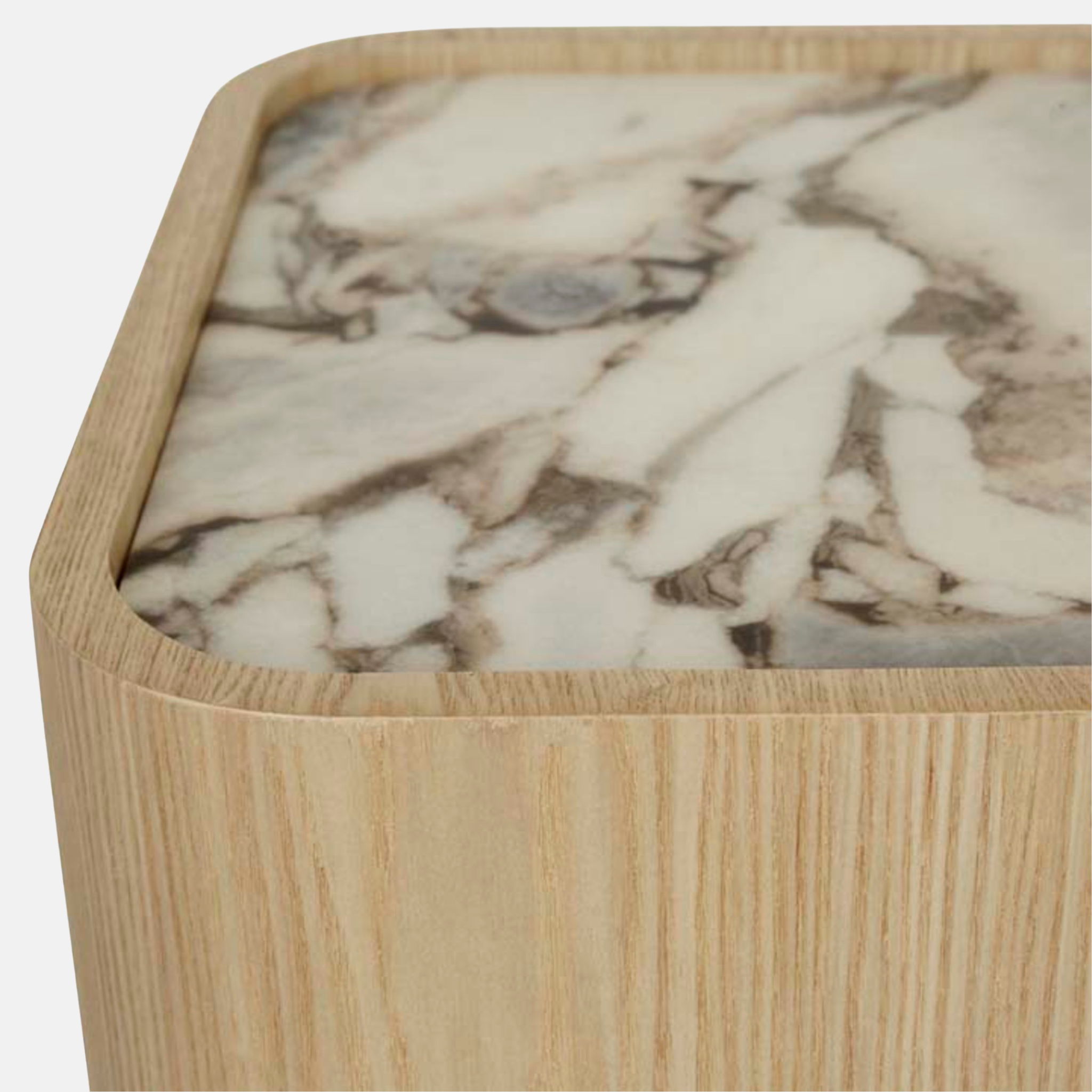 Amara Marble Bedside Table - Light Oak