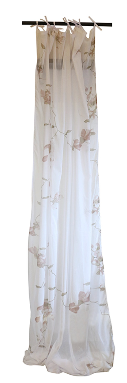 White Voile Curtain with Magnolias (Set of 2)