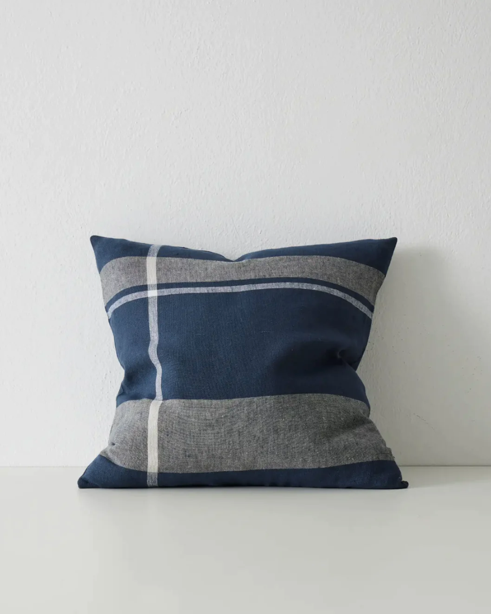 Dante Feather Filled Check Cushion - Denim