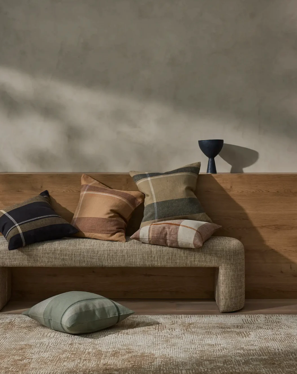 Dante Feather Filled Check Cushion - Tobacco