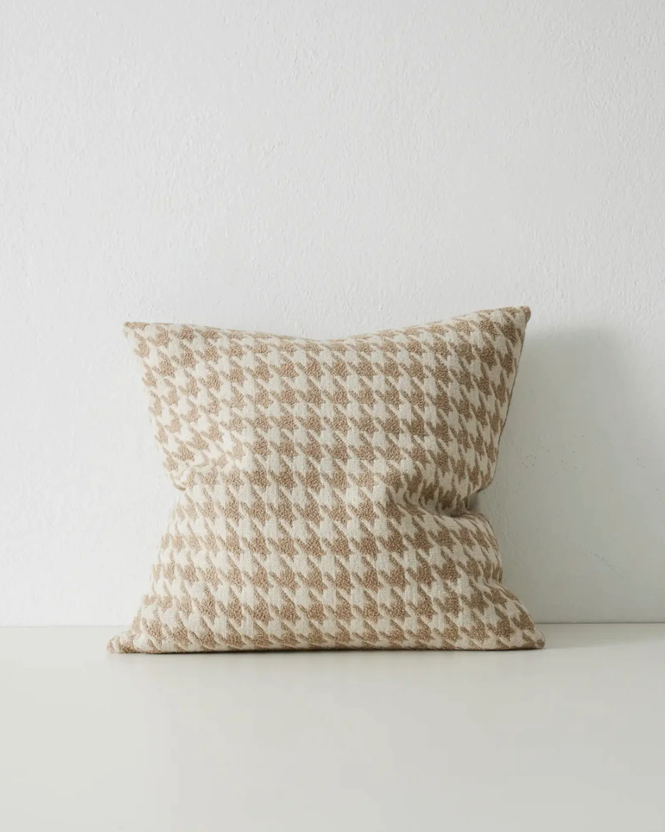 Giovanni Feather  Houndstooth Cushion - Oatmeal