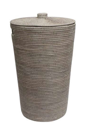 Coco Rattan Laundry Basket With Lid - White Wash